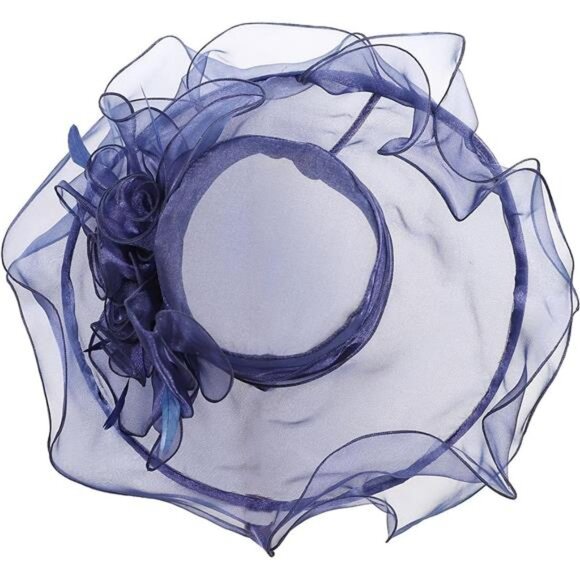 Women Sun Hat Church Wide Brim Blue - Picture 7 of 7